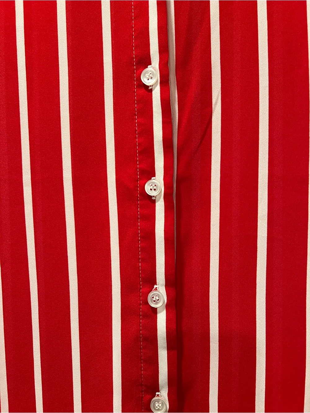 New York & Company Red and White Vertical Stripe Blouse